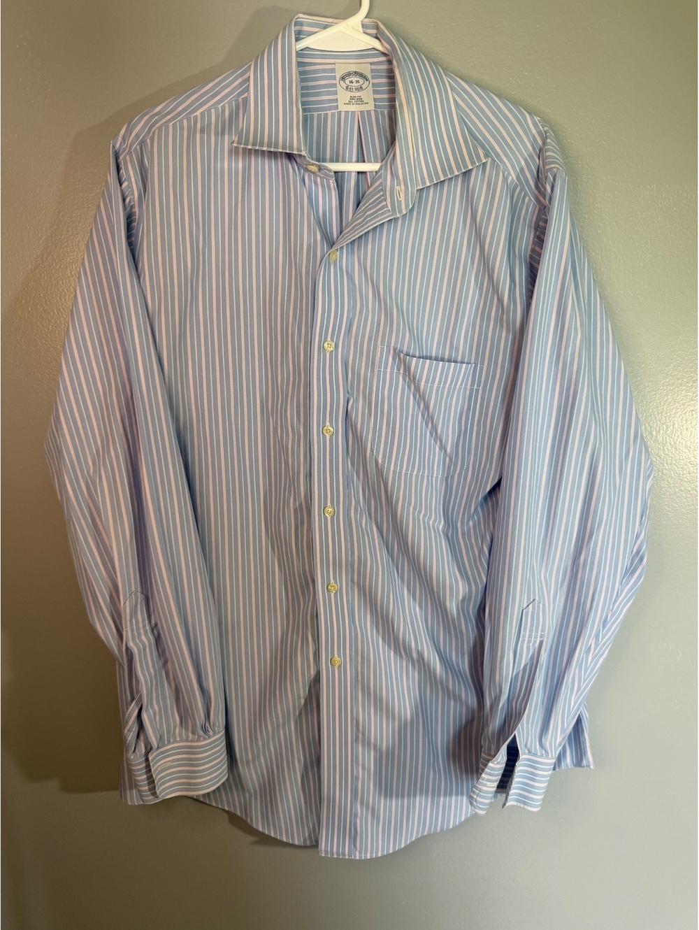 Brooks Brothers Men's Slim Fit Dress Shirt Size 16-35 Blue Pink Stripe Cotton